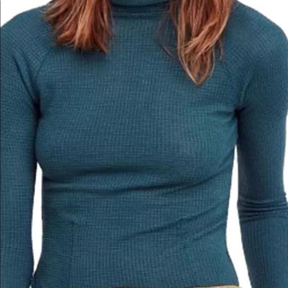 Free People Make It Easy Long Sleeve Thermal T-shirt Tee Shirt Jade Blue Size M - Picture 5 of 10